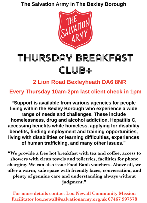 Poster for salvation army thursday breakfast club