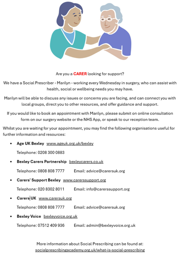 Are you a carer our social prescriber can offer support poster