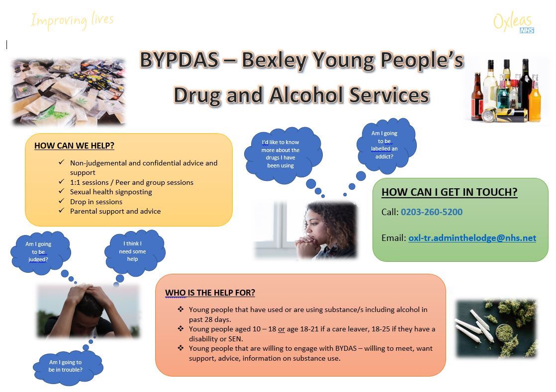 Bexley Younf People's Drug & Alcohol Services poster with information