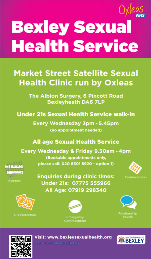 Bexley Sexual Health Service poster with information on local services